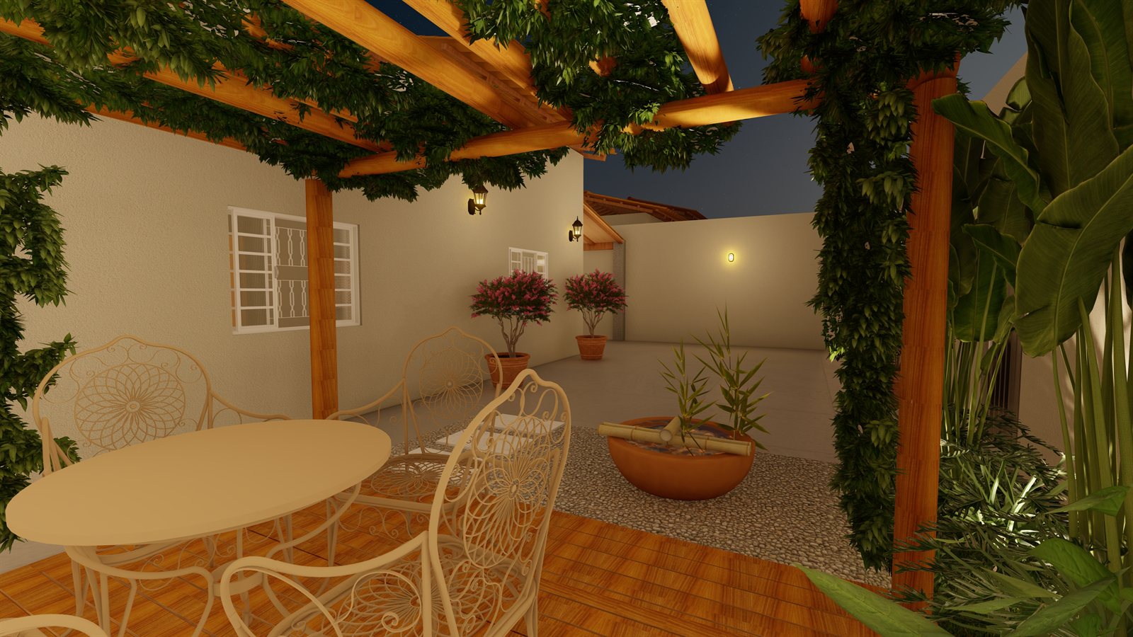 Pergolado com espaço gourmet externo